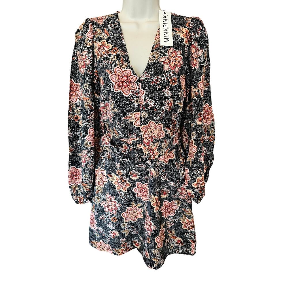 NWT Mink Pink paisley shIft dress belted boho long sleeve small career casual